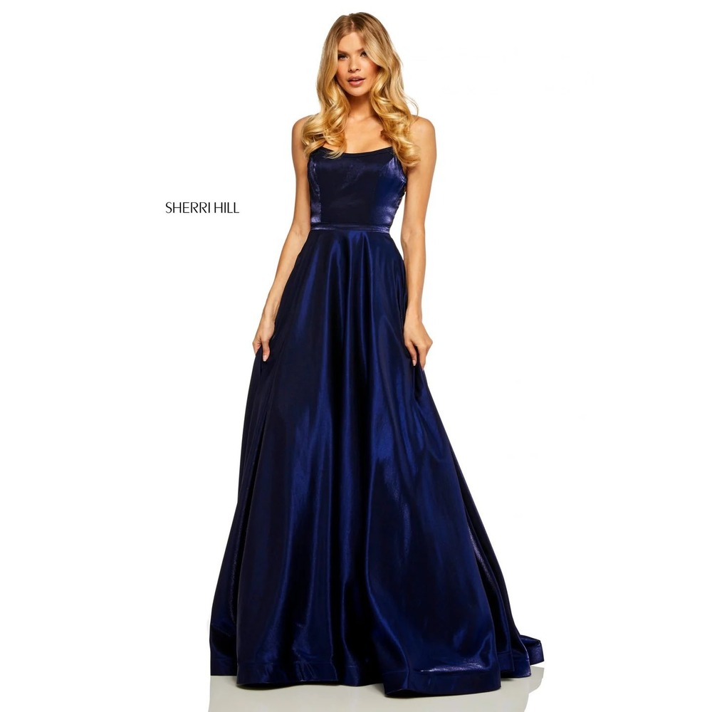 Sherri Hill 52457 Cross Dyed Shimmer A-Line Gown Size 8 Royal Blue NWT $398